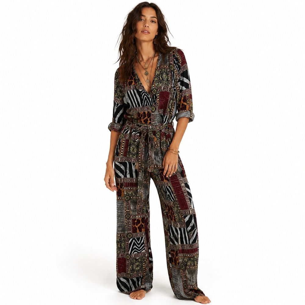 NWT Toxik3 Hippie Tribal Jumpsuit Multicolor Abstract Maximalist Boho Size L